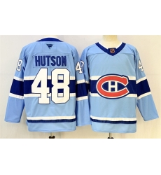 Men Montreal Canadiens  48 Lane Hutson Blue 2023 24 Reverse Retro Stitched Jersey