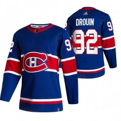 Men Montreal Canadiens 92 Jonathan Drouin Blue Adidas 2020 21 Reverse Retro Alternate NHL Jersey