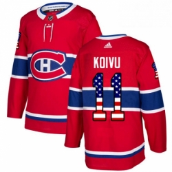 Mens Adidas Montreal Canadiens 11 Saku Koivu Authentic Red USA Flag Fashion NHL Jersey 