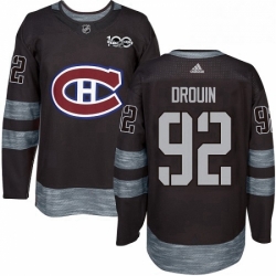 Mens Adidas Montreal Canadiens 92 Jonathan Drouin Authentic Black 1917 2017 100th Anniversary NHL Jersey 