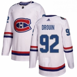 Mens Adidas Montreal Canadiens 92 Jonathan Drouin Authentic White 2017 100 Classic NHL Jersey 
