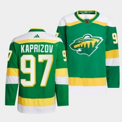 Men Minnesota Wild 97 Kirill Kaprizov Green 2022 23 Reverse Retro Stitched Jersey