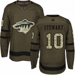 Mens Adidas Minnesota Wild 10 Chris Stewart Authentic Green Salute to Service NHL Jersey 