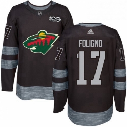 Mens Adidas Minnesota Wild 17 Marcus Foligno Authentic Black 1917 2017 100th Anniversary NHL Jersey 