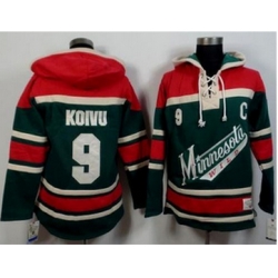 Minnesota Wild #9 Mikko Koivu Green Red Sawyer Hooded Sweatshirt Stitched NHL Jersey