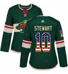 Womens Adidas Minnesota Wild 10 Chris Stewart Authentic Green USA Flag Fashion NHL Jersey 