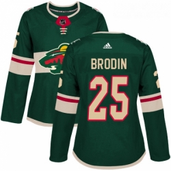 Womens Adidas Minnesota Wild 25 Jonas Brodin Premier Green Home NHL Jersey 