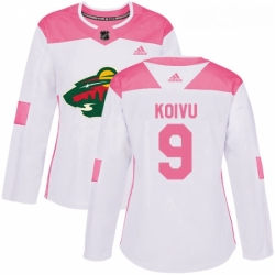 Womens Adidas Minnesota Wild 9 Mikko Koivu Authentic WhitePink Fashion NHL Jersey 