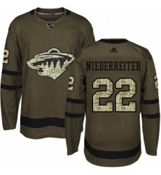 Youth Adidas Minnesota Wild 22 Nino Niederreiter Premier Green Salute to Service NHL Jersey 