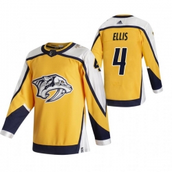 Men Nashville Predators 4 Ryan Ellis Yellow Adidas 2020 21 Reverse Retro Alternate NHL Jersey