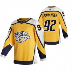 Men Nashville Predators 92 Ryan Johansen Yellow Adidas 2020 21 Reverse Retro Alternate NHL Jersey