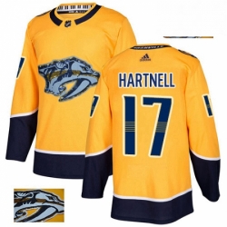 Mens Adidas Nashville Predators 17 Scott Hartnell Authentic Gold Fashion Gold NHL Jersey 