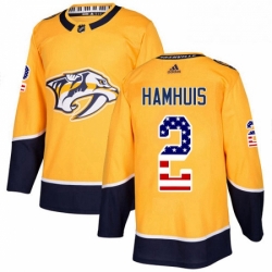 Mens Adidas Nashville Predators 2 Dan Hamhuis Authentic Gold USA Flag Fashion NHL Jersey 