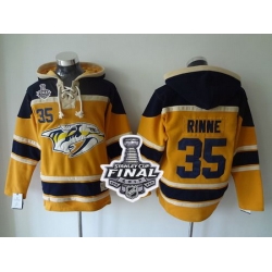 Predators #35 Pekka Rinne Yellow Sawyer Hooded Sweatshirt 2017 Stanley Cup Final Patch Stitched NHL Jersey