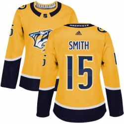 Womens Adidas Nashville Predators 15 Craig Smith Authentic Gold Home NHL Jersey 