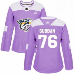 Womens Adidas Nashville Predators 76 PK Subban Authentic Purple Fights Cancer Practice NHL Jersey 
