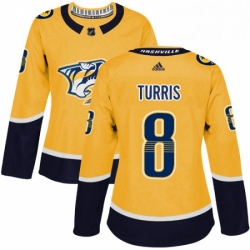 Womens Adidas Nashville Predators 8 Kyle Turris Authentic Gold Home NHL Jersey 