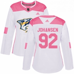 Womens Adidas Nashville Predators 92 Ryan Johansen Authentic WhitePink Fashion NHL Jersey 