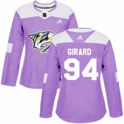 Womens Adidas Nashville Predators 94 Samuel Girard Authentic Purple Fights Cancer Practice NHL Jersey 