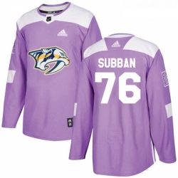 Youth Adidas Nashville Predators 76 PK Subban Authentic Purple Fights Cancer Practice NHL Jersey 