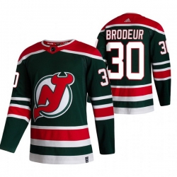 Men New Jersey Devils 30 Martin Brodeur Green Adidas 2020 21 Reverse Retro Alternate NHL Jersey