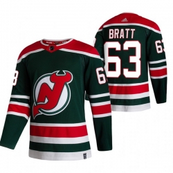 Men New Jersey Devils 63 Jesper Bratt Green Adidas 2020 21 Reverse Retro Alternate NHL Jersey