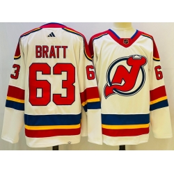 Men New Jersey Devils 63 Jesper Bratt White 2022 23 Reverse Retro Stitched Jersey