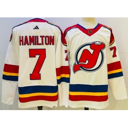 Men New Jersey Devils 7 Dougie Hamilton White 2022 23 Reverse Retro Stitched Jersey