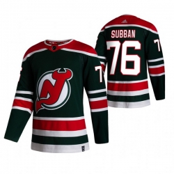 Men New Jersey Devils 76 P K  Subban Green Adidas 2020 21 Reverse Retro Alternate NHL Jersey