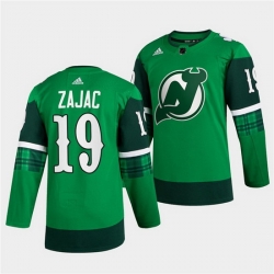 Men New jerseyy Devils 19 Travis Zajac Green Warm Up St Patricks Day Stitched jersey