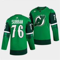 Men New jerseyy Devils 76 P K  Subban Green Warm Up St Patricks Day Stitched jersey
