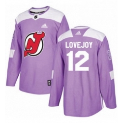 Mens Adidas New Jersey Devils 12 Ben Lovejoy Authentic Purple Fights Cancer Practice NHL Jersey 