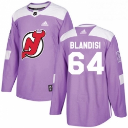 Mens Adidas New Jersey Devils 64 Joseph Blandisi Authentic Purple Fights Cancer Practice NHL Jersey 