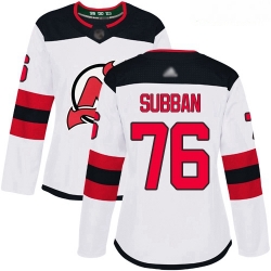 Devils #76 P  K  Subban White Road Authentic Women Stitched Hockey Jersey