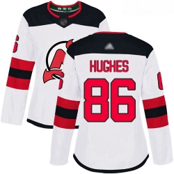 Devils #86 Jack Hughes White Road Authentic Women Stitched Hockey Jersey