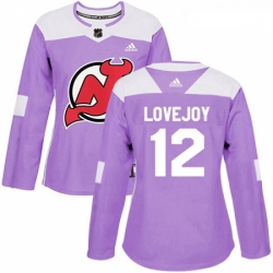 Womens Adidas New Jersey Devils 12 Ben Lovejoy Authentic Purple Fights Cancer Practice NHL Jersey 