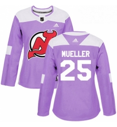 Womens Adidas New Jersey Devils 25 Mirco Mueller Authentic Purple Fights Cancer Practice NHL Jersey 