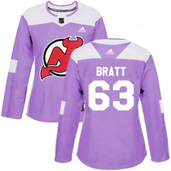 Womens Adidas New Jersey Devils 63 Jesper Bratt Authentic Purple Fights Cancer Practice NHL Jersey 