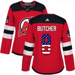 Womens Adidas New Jersey Devils 8 Will Butcher Authentic Red USA Flag Fashion NHL Jersey 