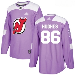 Devils #86 Jack Hughes Purple Authentic Fights Cancer Stitched Youth Hockey Jersey