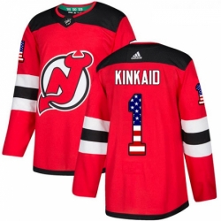 Youth Adidas New Jersey Devils 1 Keith Kinkaid Authentic Red USA Flag Fashion NHL Jersey 