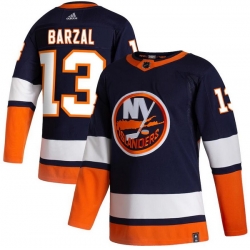 Men New York Islanders 13 Mathew Barzal Navy 2020 21 Reverse Retro Adidas Jersey