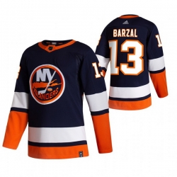 Men New York Islanders 13 Mathew Barzal Navy Blue Adidas 2020 21 Reverse Retro Alternate NHL Jersey