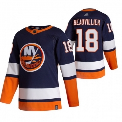 Men New York Islanders 18 Anthony Beauvillier Navy Blue Adidas 2020 21 Reverse Retro Alternate NHL Jersey