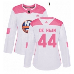 Womens Adidas New York Islanders 44 Calvin de Haan Authentic WhitePink Fashion NHL Jersey 