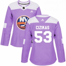 Womens Adidas New York Islanders 53 Casey Cizikas Authentic Purple Fights Cancer Practice NHL Jersey 