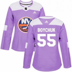 Womens Adidas New York Islanders 55 Johnny Boychuk Authentic Purple Fights Cancer Practice NHL Jersey 