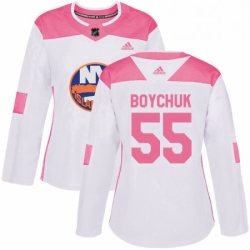 Womens Adidas New York Islanders 55 Johnny Boychuk Authentic WhitePink Fashion NHL Jersey 