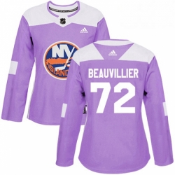 Womens Adidas New York Islanders 72 Anthony Beauvillier Authentic Purple Fights Cancer Practice NHL Jersey 