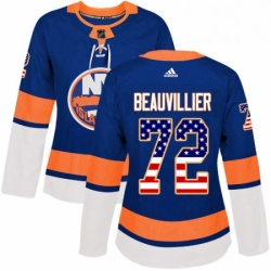 Womens Adidas New York Islanders 72 Anthony Beauvillier Authentic Royal Blue USA Flag Fashion NHL Jersey 